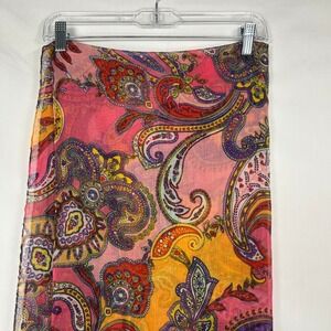 Vibrant Pink & Orange Paisley Print Long Lightweight Scarf – Boho Fringe Stole